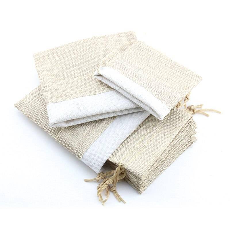 10Pcs/lot Drawstring Pouch Jewelry Storage Linen Flax Fabric Pouch Packaging 