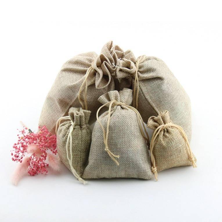 10Pcs/lot Drawstring Pouch Jewelry Storage Linen Flax Fabric Pouch Packaging 
