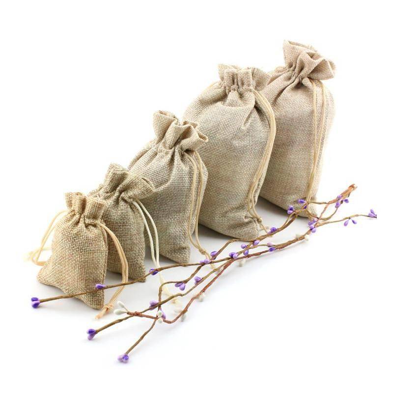 10pcs/lot 7*9/8*10/10*14/13*18/15*20cm Drawstring Pouch Christmas Wedding Gift Bag Jewelry Storage Linen Flax Fabric Packaging