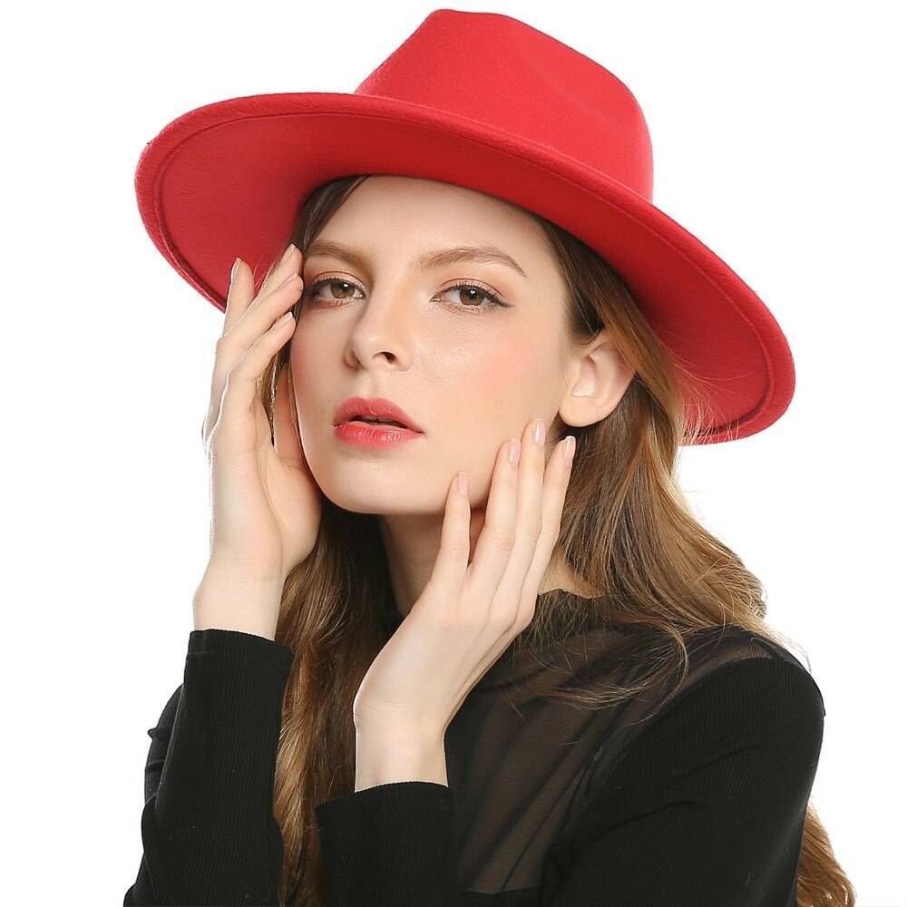 Black Red Fedora Hats For Women Imitation Wool Fedoras Panama Felt Hat ...