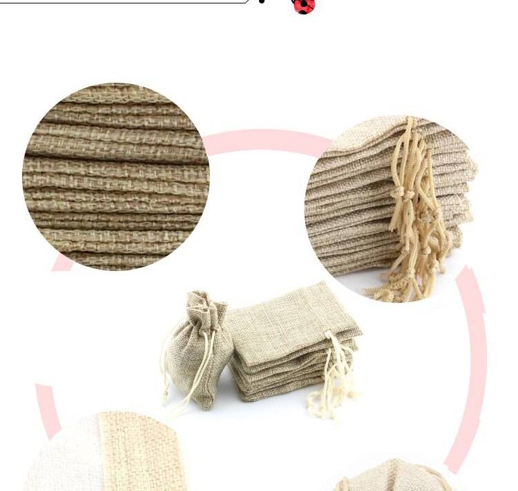 10Pcs/lot Drawstring Pouch Jewelry Storage Linen Flax Fabric Pouch