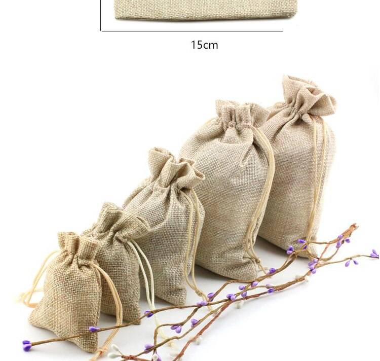 10Pcs/lot Drawstring Pouch Jewelry Storage Linen Flax Fabric Pouch