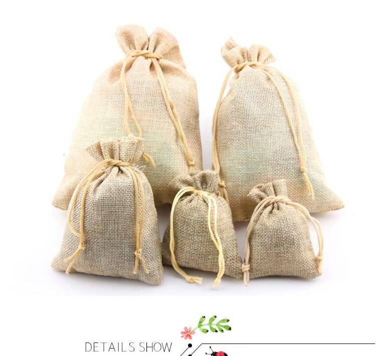 10Pcs/lot Drawstring Pouch Jewelry Storage Linen Flax Fabric Pouch