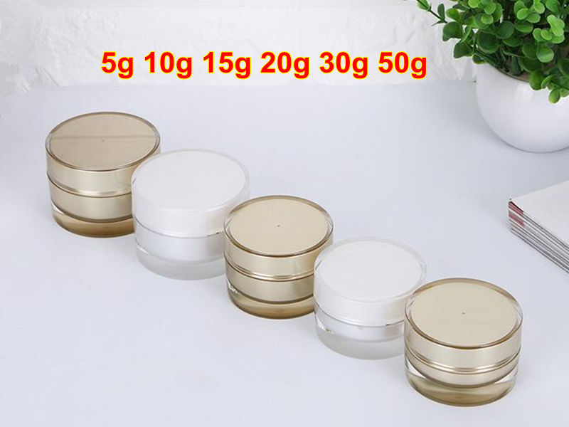 5g 10g 15g 20g 30g 50g Round Acrylic Jar White Gold Jar Container Empty Cream Jar Plastic Cosmetic Packaging Bottle