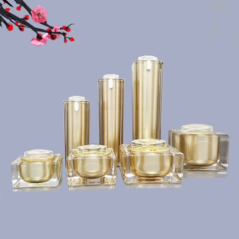6pcs 10g 15g 30g 50g Gold Acrylic Cream Jar Empty Cosmetic Bottle Container Jar Square Lotion Pump Bottle 30ml 50ml 100ml