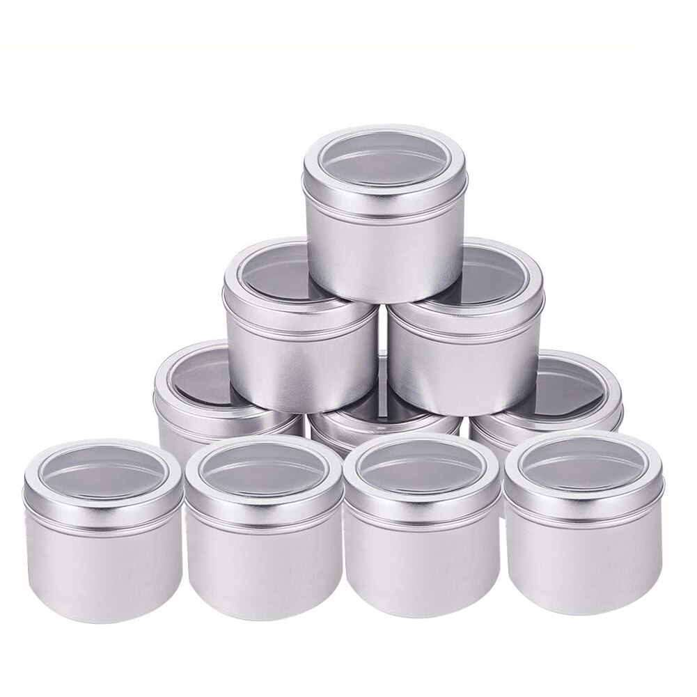 Metal Tin Jars with Transparent Clear Window Lid Chocolate Candy Cake Storage Box Makeup Cosmetic Organizer Display Round Can