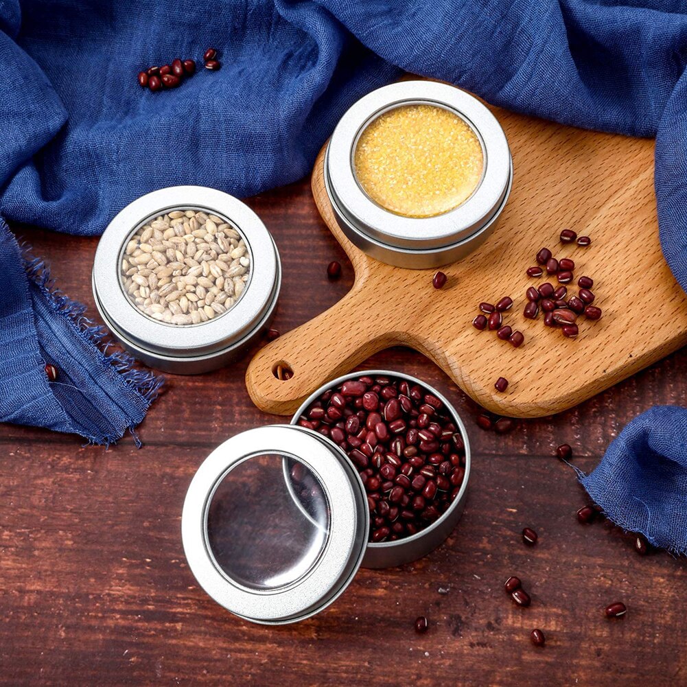 Metal Tin Jars with Transparent Clear Window Lid Chocolate Candy Cake Storage Box Makeup Cosmetic Organizer Display Round Can