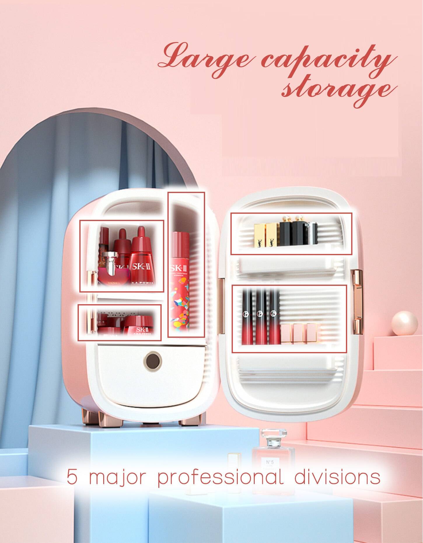 SUSWEETLIFE 100-240V Professional Beauty Refrigerator Skin Care Cosmetics Small Refrigerator intelligent preservation 12L Accessories 