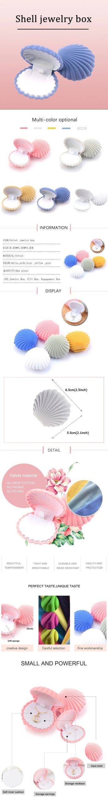 1 Piece Lovely Shell Shape Velvet Jewelry Box Wedding Engagement Ring Box for Earrings Necklace Bracelet Display Gift Box Holder