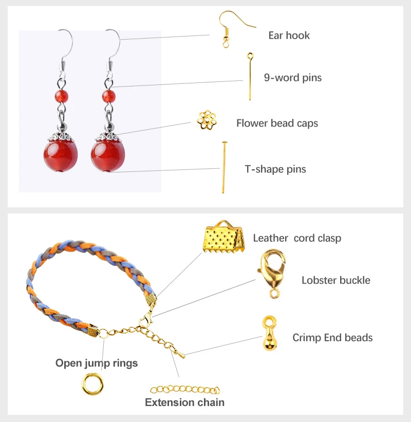 DIY Jewelry Findings Tool Set open Jump Ring Lobster clasp/Tail chain/Clip buckle/Drop Kit/Earring hooks/ for DIY Jewelry Making