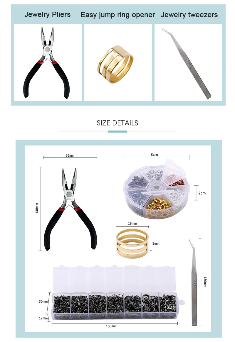A Set Jewelry Findings Tool Set Open Jump Rings,Jewelry Pliers, Lobster Clasps hooks, jewelry tweezers Jewelry Making Supplies