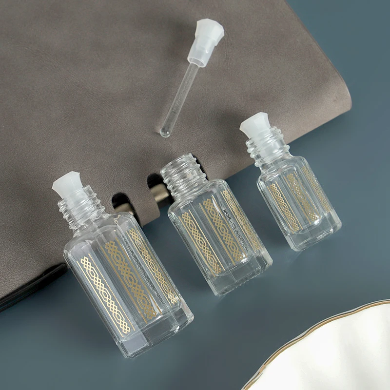 10/30/50pcs Wholesale 6ml/12ml Essential Oil Bottle Glass Drop Stick Perfume Container Simple Octagonal Bottle Bronzed Portable New Arrivals 